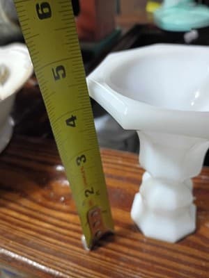 Vintage Milk Glass Octagonal Console Set - Footed Compote Dish & Pair of Finger - Thumbnail 9