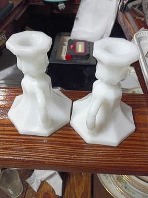 Vintage Milk Glass Octagonal Console Set - Footed Compote Dish & Pair of Finger - Thumbnail 2