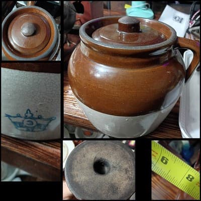 Vintage RRP Co Robinson Ransbottom Stoneware Bean Pot No. 3 Blue Crown Logo - Image 1