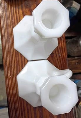 Vintage Milk Glass Octagonal Console Set - Footed Compote Dish & Pair of Finger - Thumbnail 7