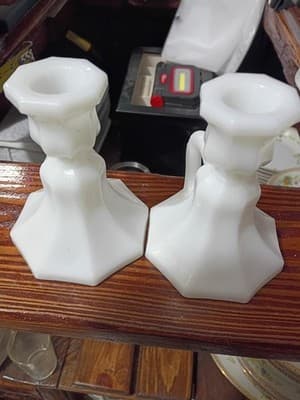 Vintage Milk Glass Octagonal Console Set - Footed Compote Dish & Pair of Finger - Thumbnail 5