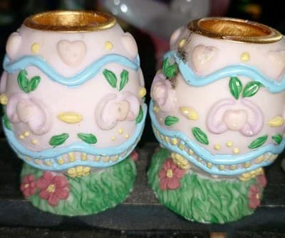 VTG Hand Painted Ceramic Easter Egg Mini Candle Holders Set of 2 (Chip on 1... - Thumbnail 3