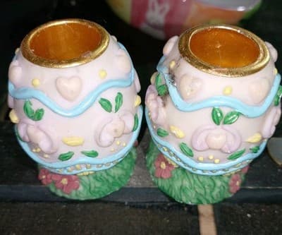 VTG Hand Painted Ceramic Easter Egg Mini Candle Holders Set of 2 (Chip on 1... - Thumbnail 4