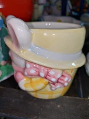 Vintage Style Ceramic Easter Bunny Cup Planter Tiered Tray Decor - Thumbnail 3