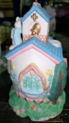 Vintage Easter Expressions Porcelain Bunny Church House Figurine Village - Thumbnail 4