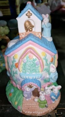 Vintage Easter Expressions Porcelain Bunny Church House Figurine Village - Thumbnail 2
