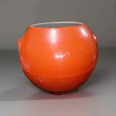 Vintage Cookie Jar Ransburg Orange Flowered Ball Stoneware Crock Hand Painted - Thumbnail 5