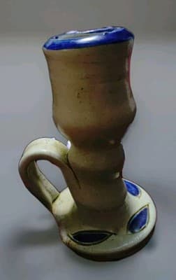 Williamsburg Pottery Salt Glaze Cobalt Blue Stoneware Candle Holder 4” Tall - Thumbnail 2