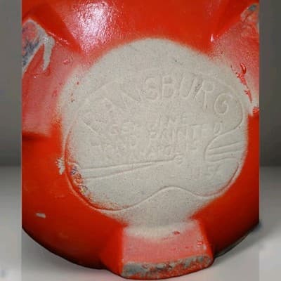 Vintage Cookie Jar Ransburg Orange Flowered Ball Stoneware Crock Hand Painted - Thumbnail 8