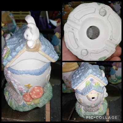 Vintage Ceramic Easter Village House Bunny Cottage Hand Painted Figurine NO... - Image 1