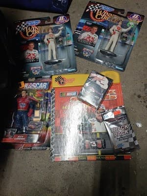 Lot Of 6 Vintage Racing Items: 2 Kenny Irwin Figurines, #3 Cards, #3 Sound Book, - Image 1