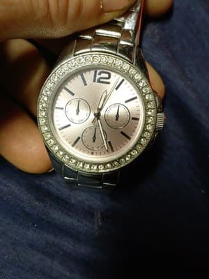 Pink Analog Wristwatch With Pink Hands. With Some Bling Around The Outside. - Thumbnail 2