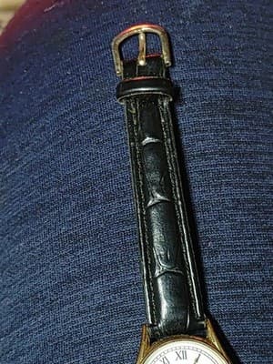 Fashion Watch Women Gold Tone White Dial Black Leather Band New Battery 7.5" - Thumbnail 8