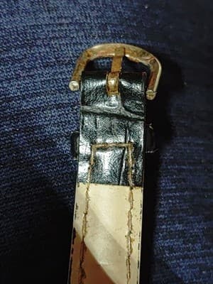 Fashion Watch Women Gold Tone White Dial Black Leather Band New Battery 7.5" - Thumbnail 5