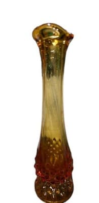 VTG MCM Fenton Amber Swung Glass Hobnail Bud Vase 10" Footed Excellent - Thumbnail 3