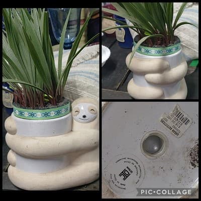 Cute Hanging On Sloth Ceramic Planters Pottery Flower Pot With Fake Grass - Image 1