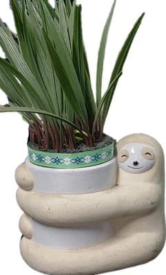 Cute Hanging On Sloth Ceramic Planters Pottery Flower Pot With Fake Grass - Thumbnail 2