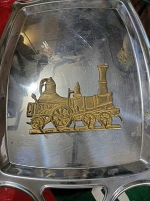 Vintage Solid Brass Key Holder Wall Hanging Entryway 4 Hooks Old Steam Train - Image 1