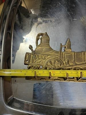 Vintage Solid Brass Key Holder Wall Hanging Entryway 4 Hooks Old Steam Train - Thumbnail 4