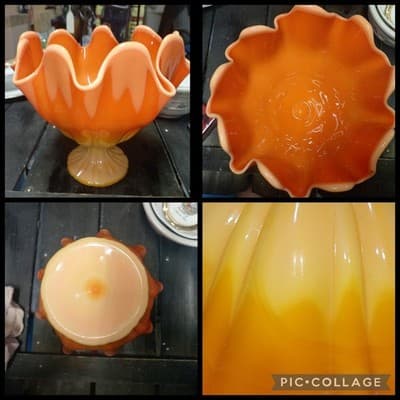 Vintage L.E. Smith Bittersweet Mid Century Modern Slag Glass Compote Dish - Image 1