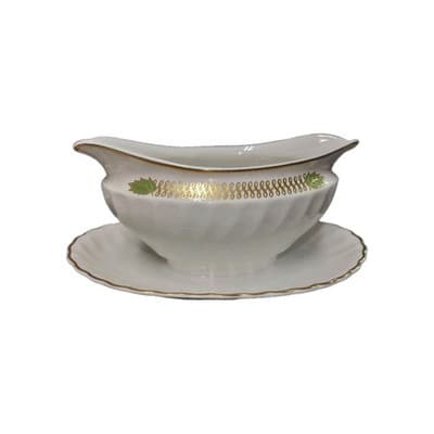 Syracuse China CHAMPLAIN Gravy Boat & Attached Underplate - Gold Swirl Leaf - Thumbnail 6
