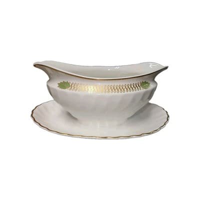 Syracuse China CHAMPLAIN Gravy Boat & Attached Underplate - Gold Swirl Leaf - Thumbnail 2