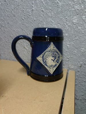 Pair 1986 MN Renaissance Festival Mugs Deneen Pottery Blue Diamond Medallion... - Thumbnail 9