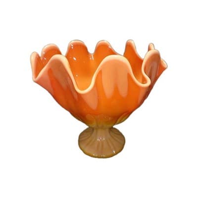 Vintage L.E. Smith Bittersweet Mid Century Modern Slag Glass Compote Dish - Thumbnail 2