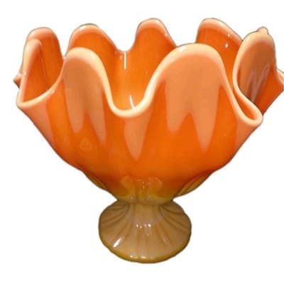 Vintage L.E. Smith Bittersweet Mid Century Modern Slag Glass Compote Dish - Thumbnail 3