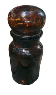 Vintage Amber Glass Bubble Top Jar Made in Belgium, Apothecary Jar, MCM Decor - Thumbnail 2