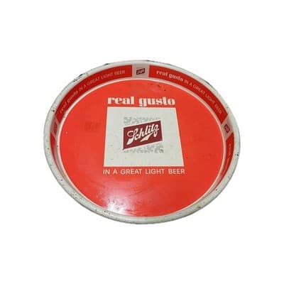 Vintage Schlitz Real Gusto Beer Metal Serving Tray Has Some Dents and Scratches - Image 1