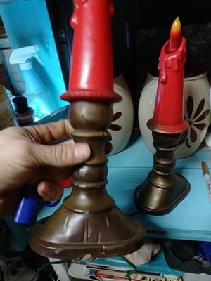 Vintage Pair 1960's Blow Mold Plastic Christmas Candle Holder Flame Bulb READ - Thumbnail 4