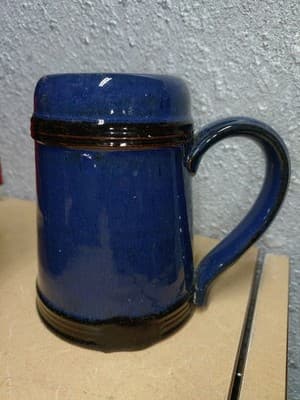 Pair 1986 MN Renaissance Festival Mugs Deneen Pottery Blue Diamond Medallion... - Thumbnail 6