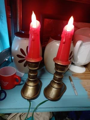 Vintage Pair 1960's Blow Mold Plastic Christmas Candle Holder Flame Bulb READ - Image 1