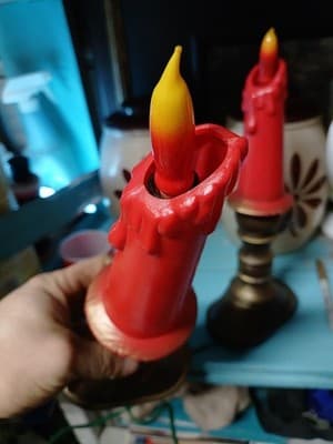 Vintage Pair 1960's Blow Mold Plastic Christmas Candle Holder Flame Bulb READ - Thumbnail 5