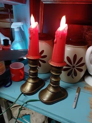 Vintage Pair 1960's Blow Mold Plastic Christmas Candle Holder Flame Bulb READ - Thumbnail 2