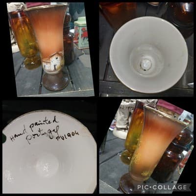 Antique Hand Painted In Portugal Porcelain Vase sign PV 1904 Country Scene - Image 1