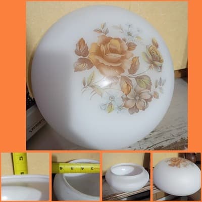 Vintage Milk Glass Floral Ceiling Light Shade 6" Fitter MCM Rose Mushroom - Image 1