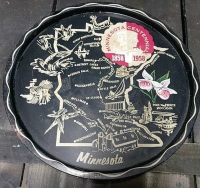 VTG MINNESOTA STATE ROUND BLACK METAL SOUVENIR SERVING TRAY PLATTER USA 11" #2 - Image 1