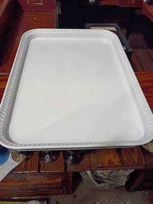 Over and Back White Stoneware Serving Platter Rectangular Beaded Rim 14.5 - Thumbnail 2