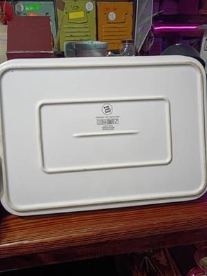 Over and Back White Stoneware Serving Platter Rectangular Beaded Rim 14.5 - Thumbnail 7