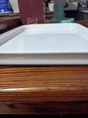 Over and Back White Stoneware Serving Platter Rectangular Beaded Rim 14.5 - Thumbnail 5