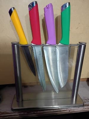 Universal Glass Knife Block - Modern Stainless Steel Kitchen Storage - Removable - Thumbnail 2