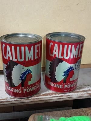 Set of 2 Vintage Calumet 5 lb Baking Powder Tins - Large 8" Cans - Design... - Thumbnail 2