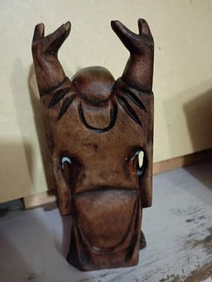 Vintage Hand Carved Wood Happy Laughing Buddha Figurine Hotei Hands Up 8' - Thumbnail 7