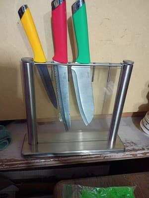 Universal Glass Knife Block - Modern Stainless Steel Kitchen Storage - Removable - Thumbnail 4