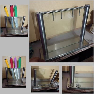 Universal Glass Knife Block - Modern Stainless Steel Kitchen Storage - Removable - Image 1