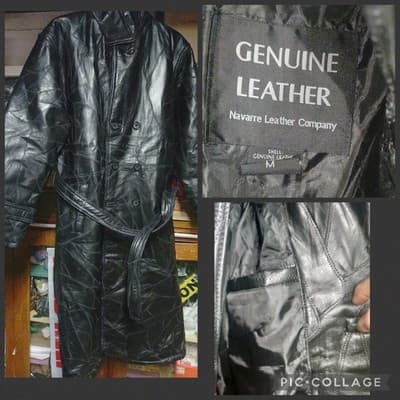 Vintage Navarre Black Patchwork Leather Trench Coat Men’s Medium 48" Long Matrix - Image 1