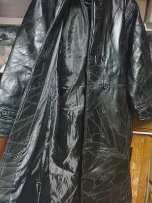 Vintage Navarre Black Patchwork Leather Trench Coat Men’s Medium 48" Long Matrix - Thumbnail 2