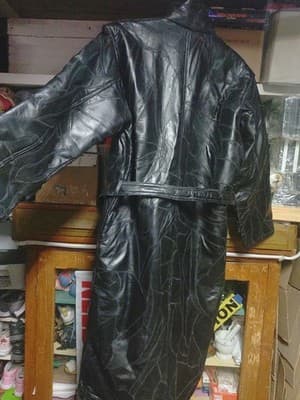 Vintage Navarre Black Patchwork Leather Trench Coat Men’s Medium 48" Long Matrix - Thumbnail 4